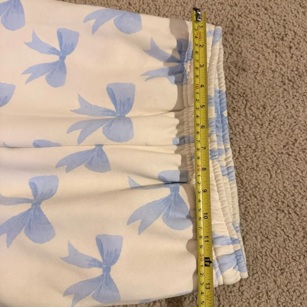 HappyCamp3r Bow Print Joggers Coquette Sweatpants Cream Blue Size Small - Picture 3 of 7